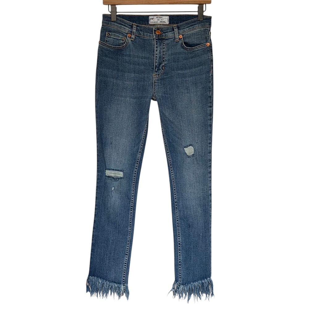 Free People Distressed Denim Jeans Womens 27 Low-Rise Skinny Fringe‎ Raw Hem